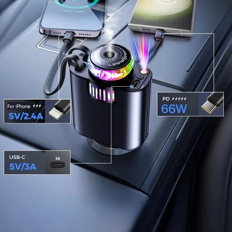 5-in-1 Car Charger with Ambient LED Light